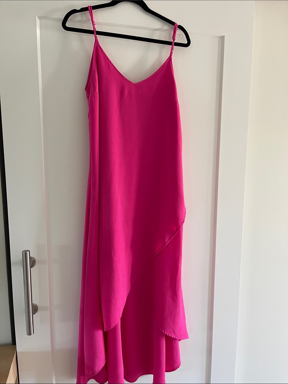 Lulu's Bright Pink Slip Midi high-low Dress